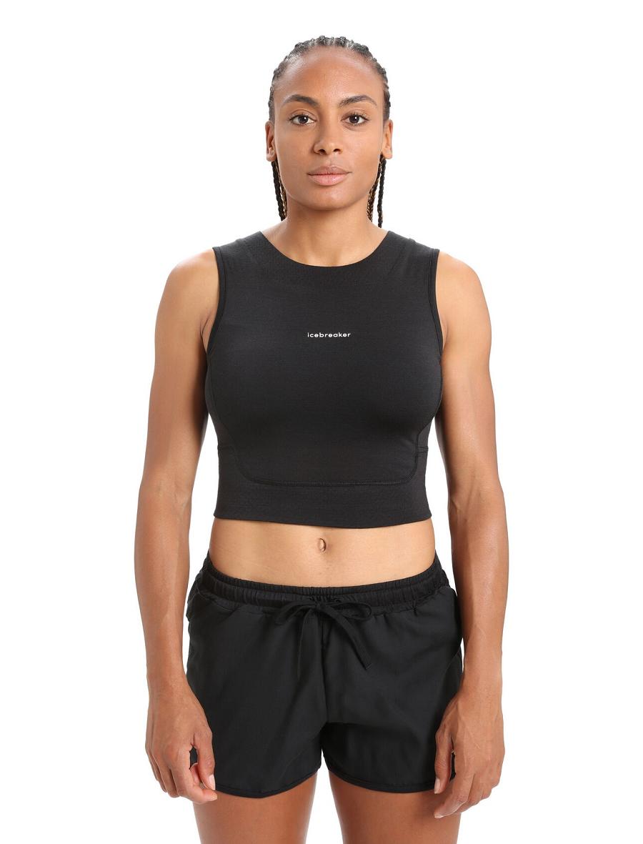 Women\'s Icebreaker ZoneKnit™ Merino Cropped Bra-Tank T Shirts Black | CA 1373XYUF